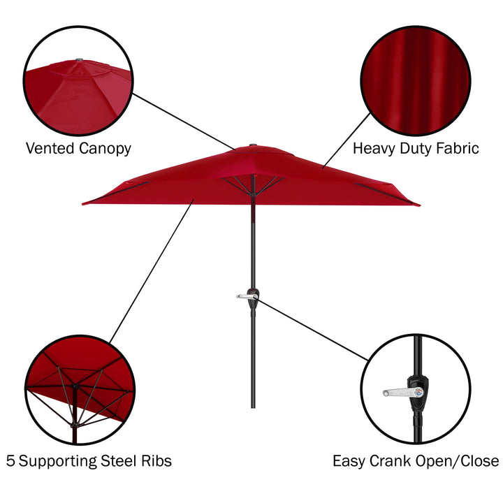 Half Umbrella - 9 ft Patio Umbrella with Easy Crank - Half Umbrella Outdoor Patio Shade - Small Canopy for Balcony, Table or Deck (Red)
