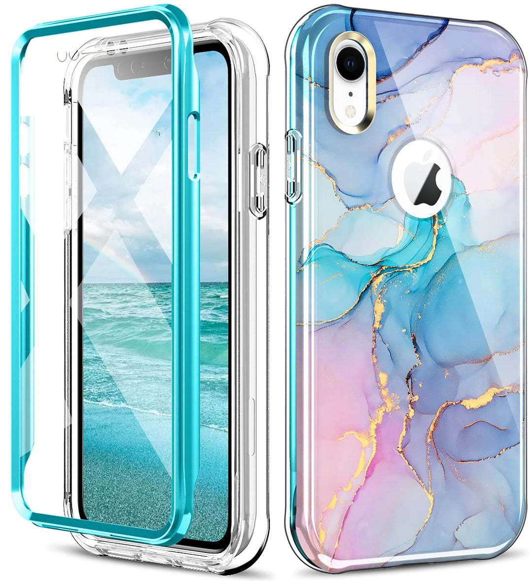 Cute Marble Case for iPhone XR 6.1 inch Built with Screen Protector, Lightweight and Stylish Full Body Shockproof Protective Rugged TPU Case for Women/Girls