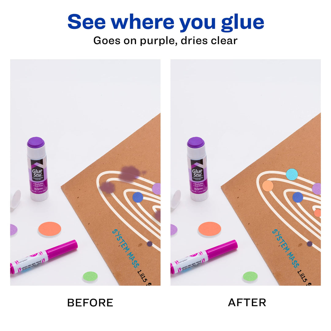 Avery Glue Stic, Disappearing Purple, Washable, Non-Toxic, 1.27oz, 6 Glue Sticks (98071)