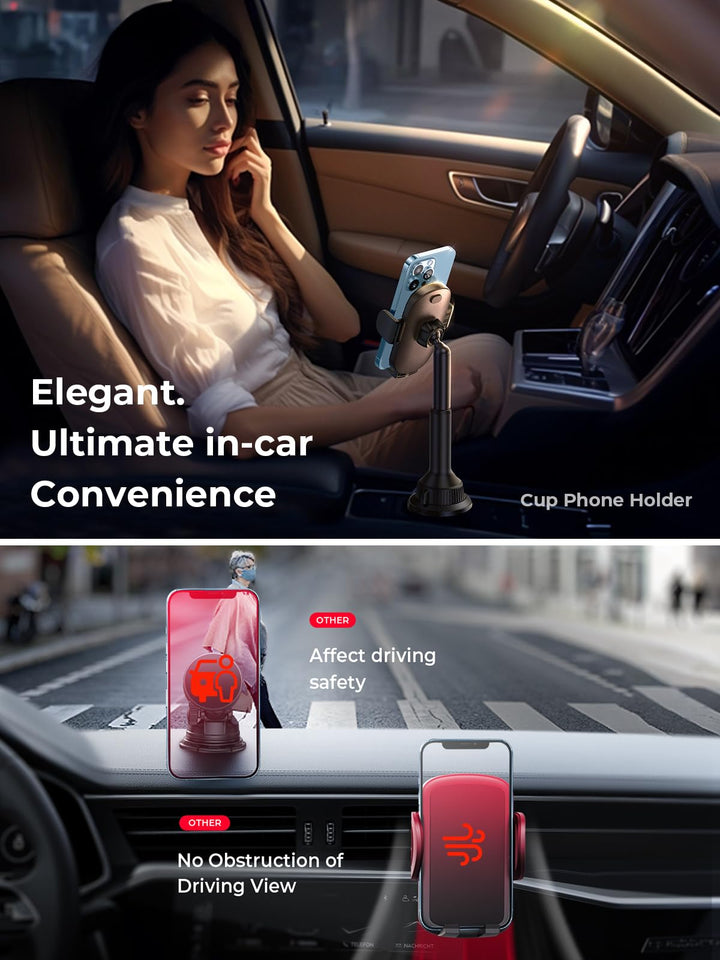 Cup Holder Phone Holder No Shaking Cup Phone Holder for Car Mount Rock Solid Car Phone Holder, Trucks, SUVs, Compatible with iPhone 16 15 14 13 Plus Pro Max Samsung S24 All 4-7'' Phone