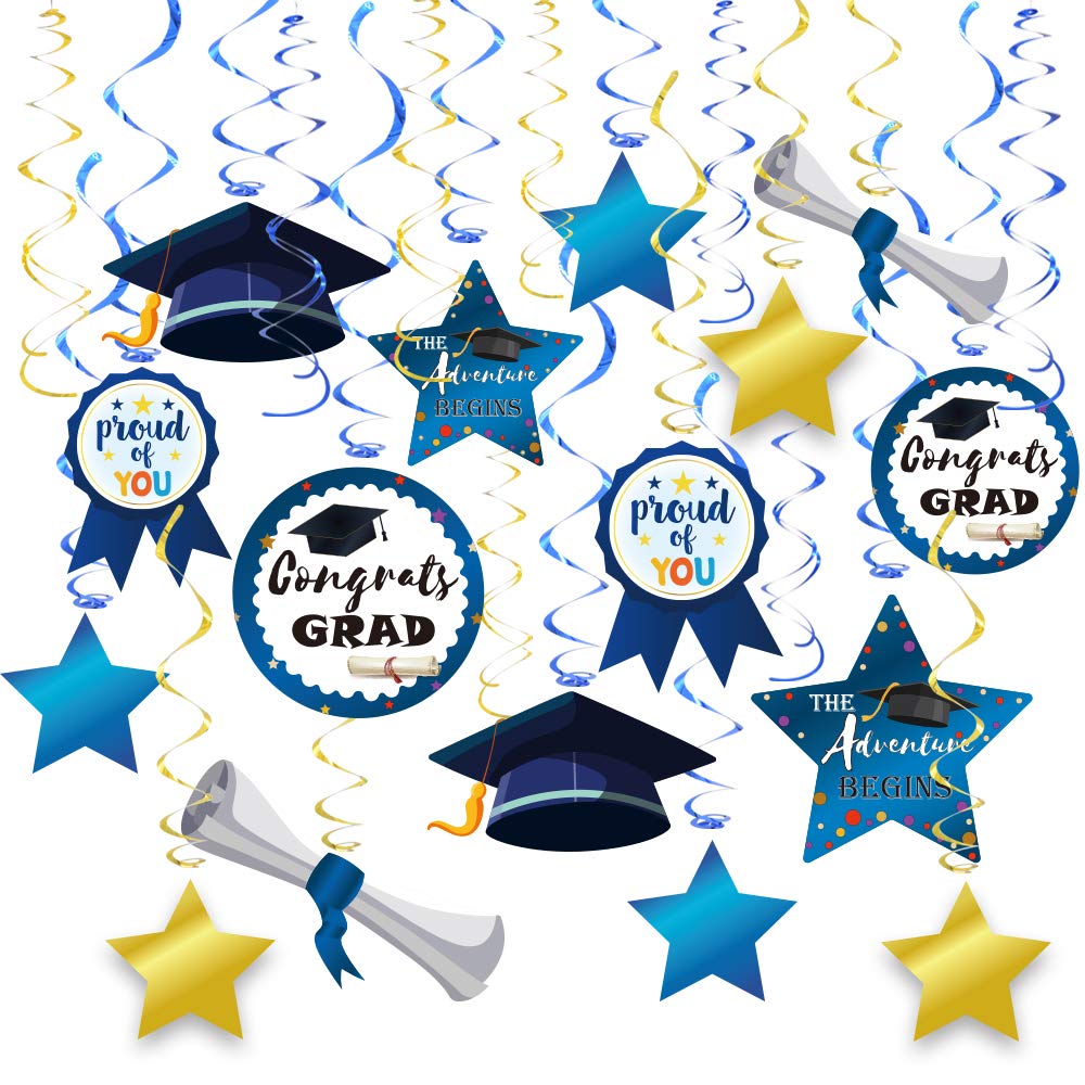 2021 Graduation Hanging Navy Blue and Gold Decorations Foil Swirls Kit,College High School Graduation Decoration Party Supplies,Congrats Grad,Proud of You by Forcemaxe