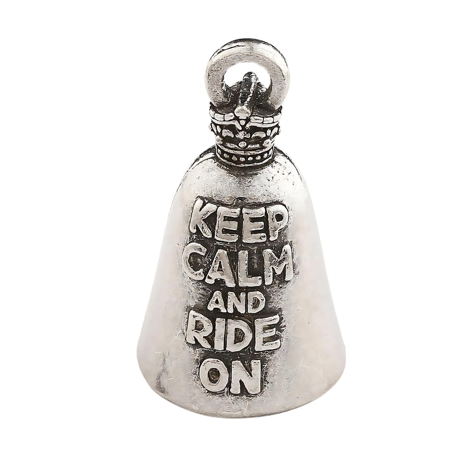 Keep Calm Ride On Good Luck Bell w/Keyring & Black Velvet Gift Bag | Motorcycle Bell | Lead-Free Pewter | Good Luck Gift to Friends & Family | Bike Bell | Made in USA