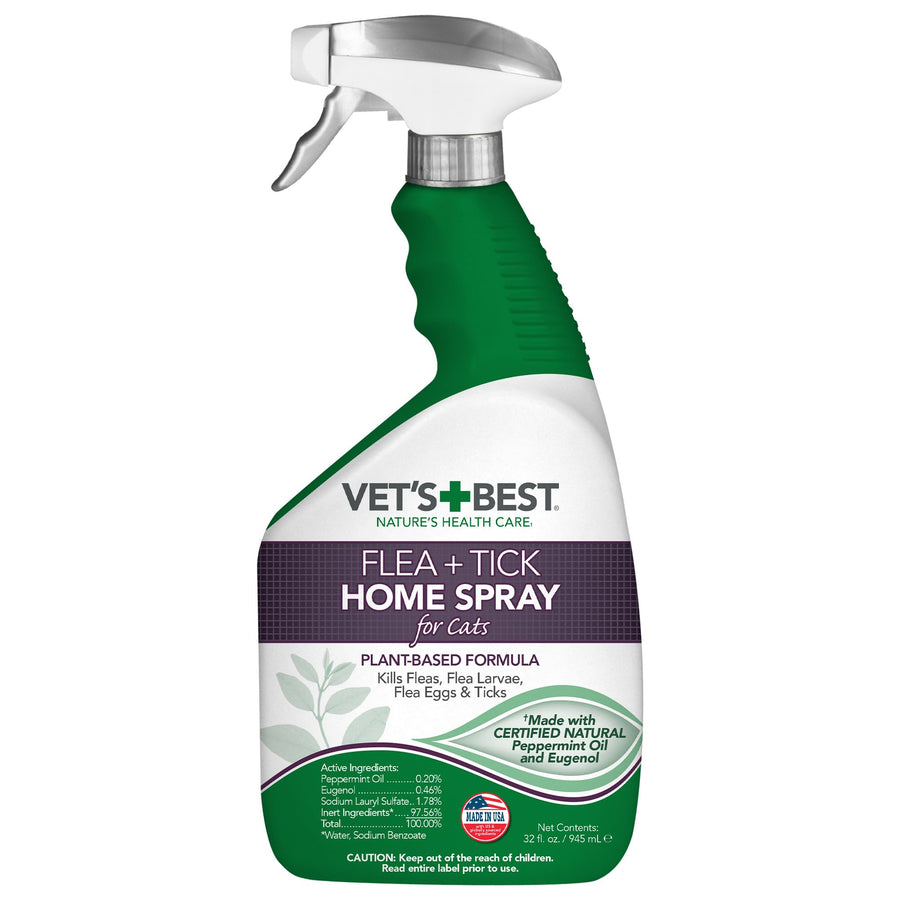Flea and Tick Home Spray for Cats - Flea Treatment for Cats and Home - Plant-Based Formula - Certified Natural Oils - 32 oz