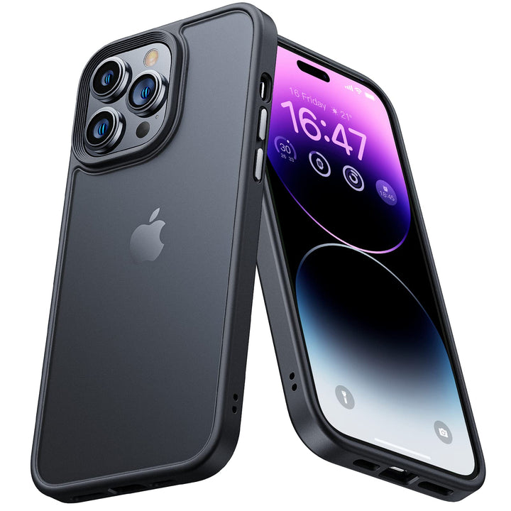 Shockproof Case for iPhone 14 Pro Max CaseTranslucent&Silky Touch&Sensitive Aluminum Buttons Anti-Fingerprint Anti-Scratch for iPhone Pro Max 14 Case for Women Men (Black)