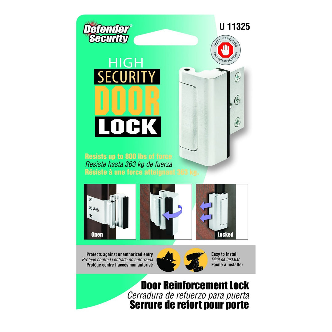 Prime-Line U 11325 Door Reinforcement Lock – Add Extra, High Security to your Home and Prevent Unauthorized Entry – 3” Stop, Aluminum Construction, Brushed Chrome (Single Pack)