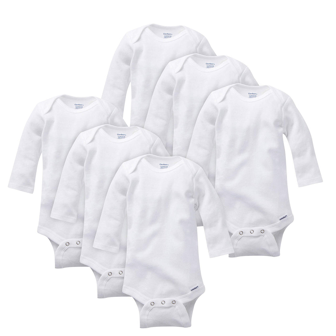 Unisex Baby Multi-Pack Long-Sleeve Onesies Bodysuit Mitten Cuff Sizes 6-Pack White 24 Months