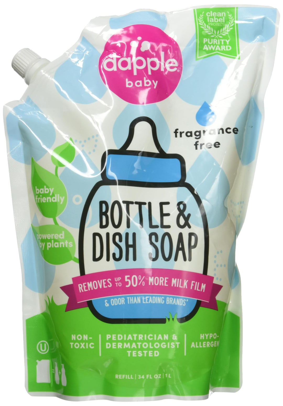 Refill Pack Baby Bottle and Dish Liquid, Fragrance Free, 33.8 Fluid Ounce