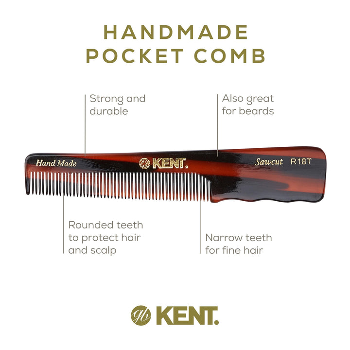 Kent Authentic Handmade Pocket Comb with Thumb Grip, Dark Brown, 136mm
