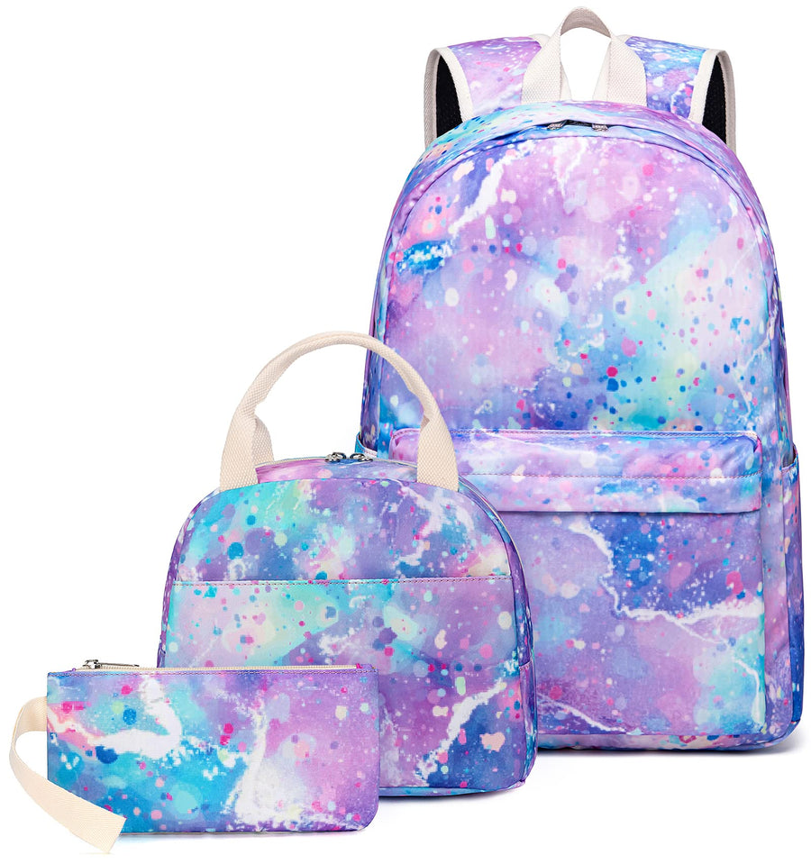 School Backpacks for Teen Girls&Boys Lightweight Canvas Backpack Bookbags Set(Tie Dye Purple) Medium