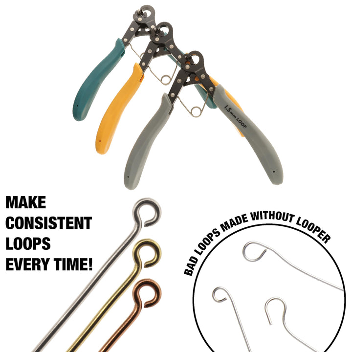 1-Step Combo Pack - 1.5mm, 2.25mm & 3mm Looper Pliers - 24-18g Craft Wire - Instantly Create Consistent Loops for Rosaries, Earrings, Bracelets, Necklaces & Wire Jewelry in One Step