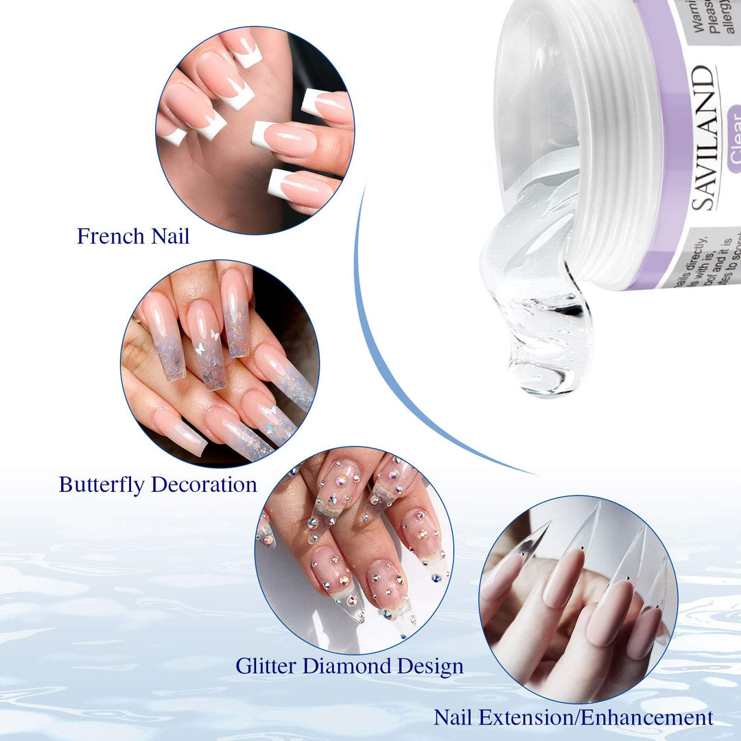 Saviland Builder Gel for Nails Kit - Nail Extension Gel Kit Nail Strengthen Nail Art Manicure Set with 36pcs Nail Powder, 15pcs Acrylic Nail Brush & 100 pcs Nail Forms for Nails