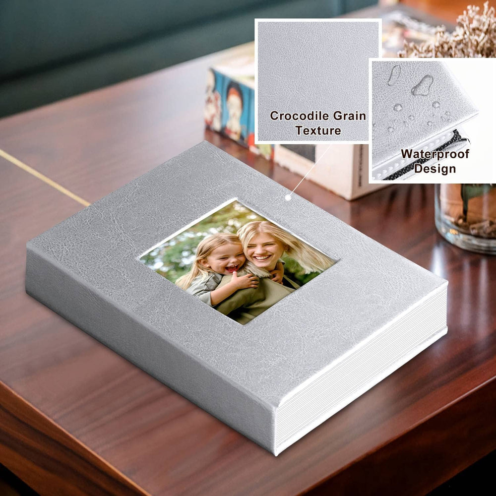 Photo Album 4x6 100 Pockets 2 Packs, Small Mini Capacity Leather Photo Albums, Each Pack Holds 100 Top Loader Vertical Only Pictures Silver