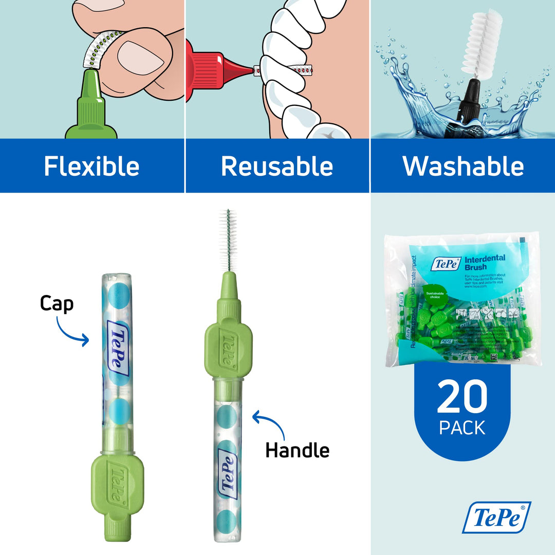 Interdental Brush Original, Soft Dental Brush for Teeth Cleaning, Pack of 20, 0.8 mm, Large Gaps, Green, Size 5