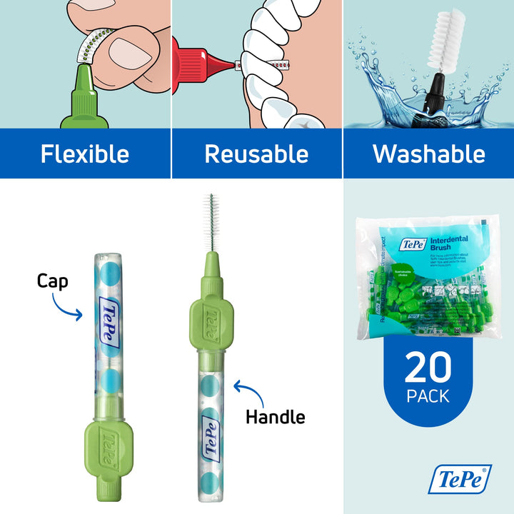 Interdental Brush Original, Soft Dental Brush for Teeth Cleaning, Pack of 20, 0.8 mm, Large Gaps, Green, Size 5