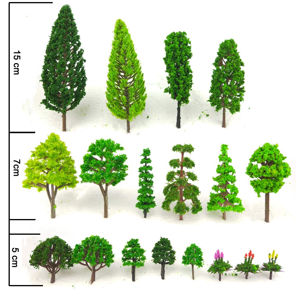 60 Pieces Model Trees 1.36-6 inch Mixed Model Tree Train Scenery Architecture Trees Fake Trees for DIY Crafts, Building Model, Scenery Landscape Natural Green