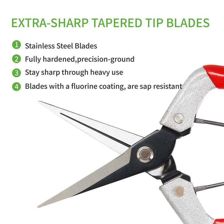 Micro-Tip Pruning Shears, Hand Pruner Snips Florist Garden Scissors with Silicone Protective Sleeve, Perfect for Cutting Buds, Flowers, Vegetables and Picking Fruit, Trimming Plants(2 Pack)