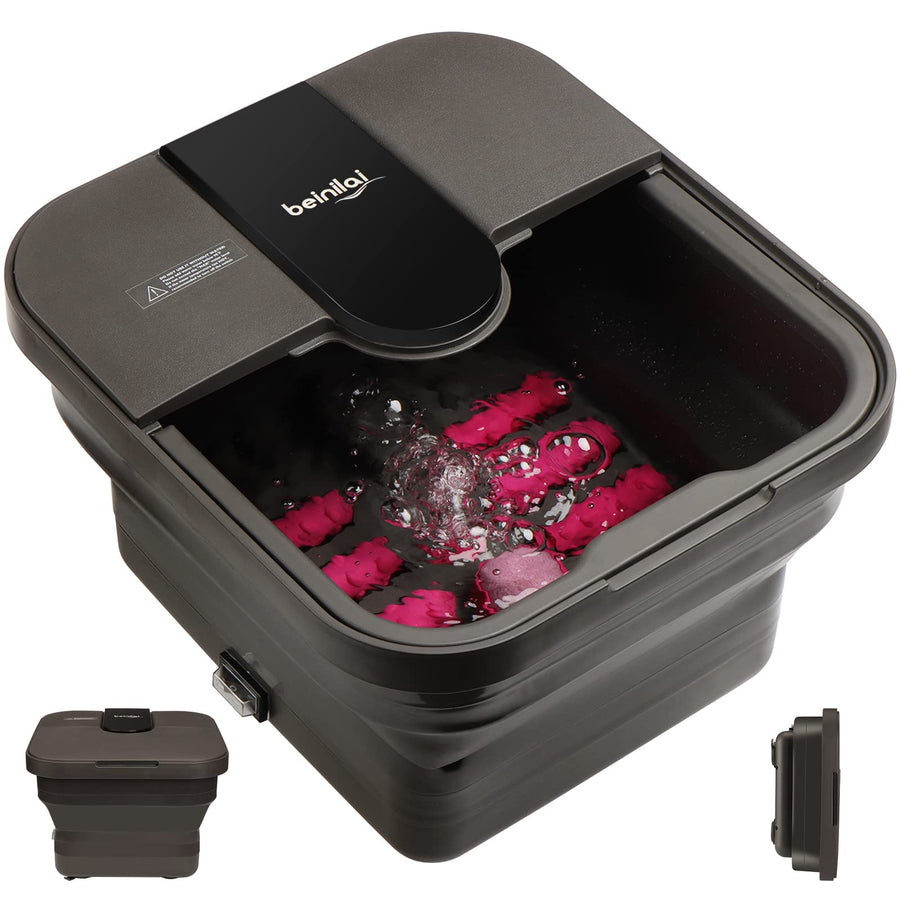 Collapsible Foot Spa,Foot Bath with Heat and Massage and Bubble Jets,Foot Soak Tub with Six Non Motorized Foot Rollers,Acupressure Massage Points,Red Light and Removable Pumice Stone