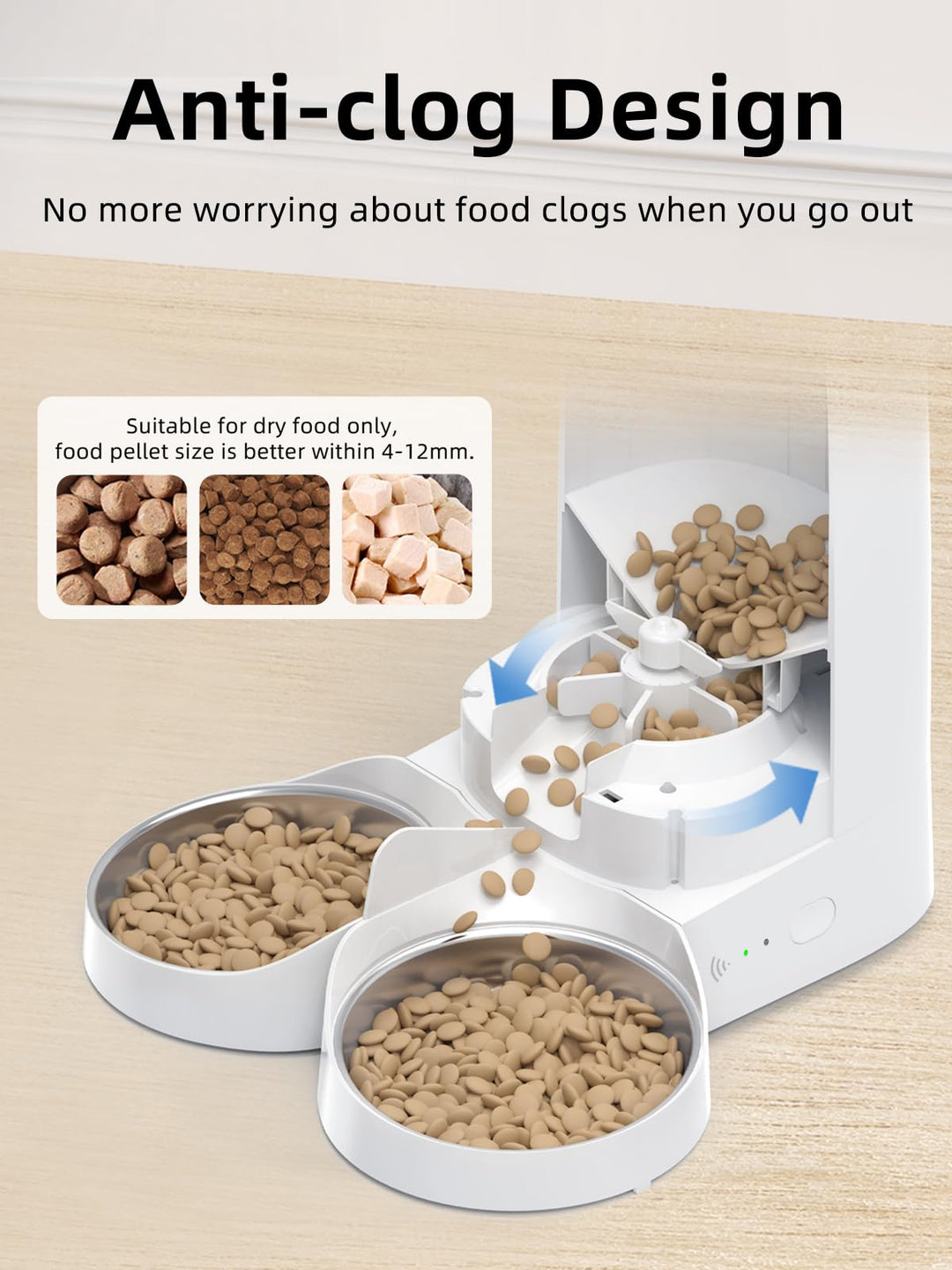 Automatic Cat Feeders for 2 Cats, 4L Cat Food Dispenser with APP Control, Double Stainless Steel Bowls, Dual Power Supply and Low Food Alarms, 2.4GHz Wi-Fi Enabled Pet Feeder for Cats and Dogs
