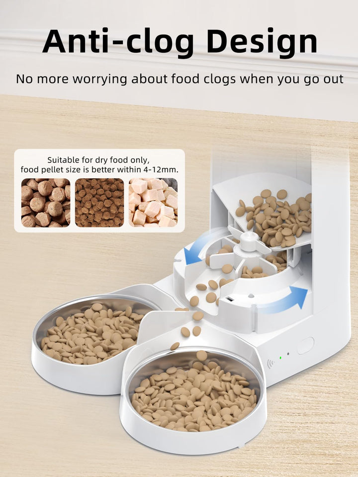 Automatic Cat Feeders for 2 Cats, 4L Cat Food Dispenser with APP Control, Double Stainless Steel Bowls, Dual Power Supply and Low Food Alarms, 2.4GHz Wi-Fi Enabled Pet Feeder for Cats and Dogs