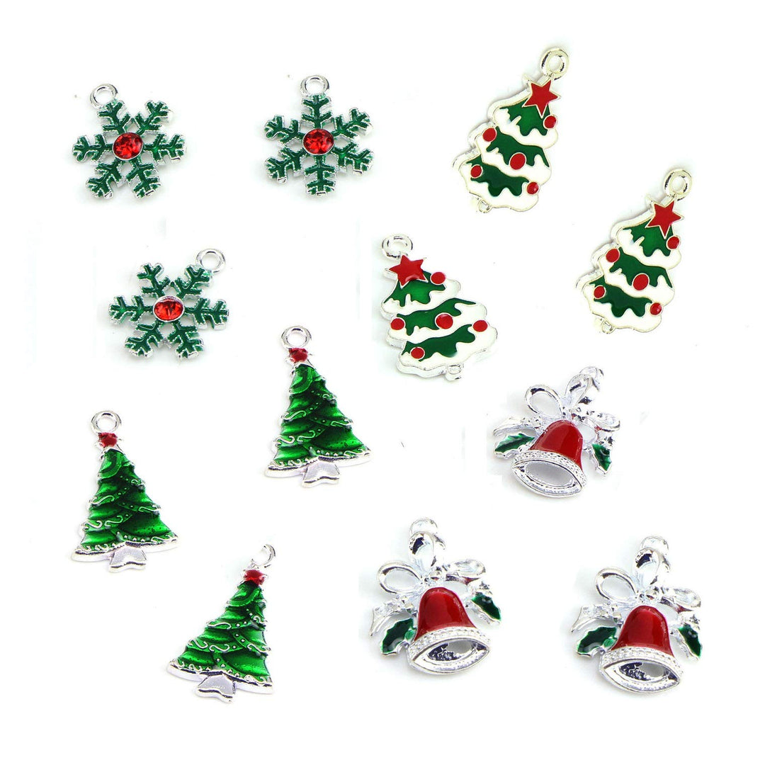 Christmas Tree Snowflake Jingle Bell Enamel Charm Pendant Christmas Theme Collections Jewelry DIY Making Crafting Accessories for Necklace Bracelet Earring(20 Pcs Assorted)