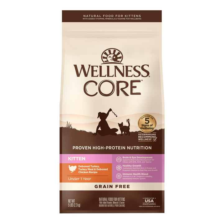 CORE Kitten Dry Cat Food for Indoor & Outdoor Cats, Grain Free, Natural, Original Turkey, Turkey Meal and Chicken (5 Pound Bag)