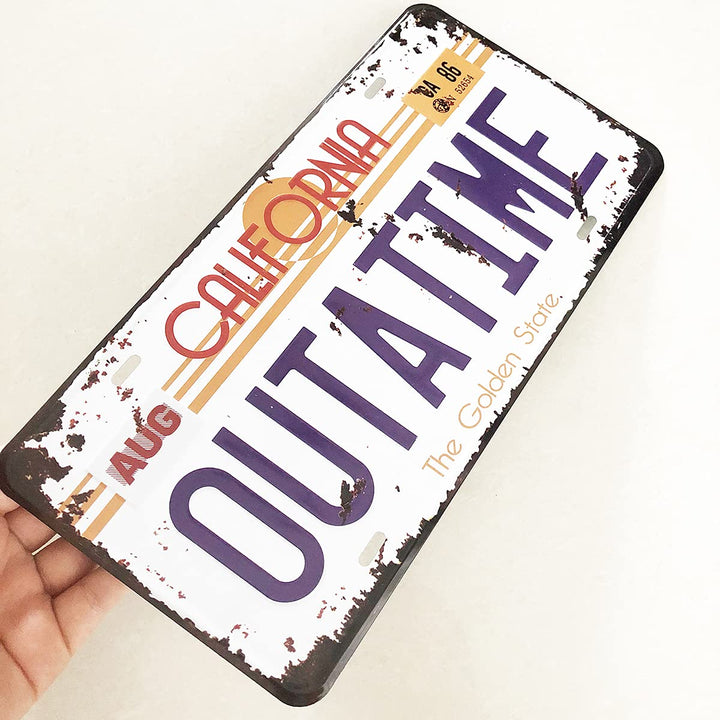 Outatime Back to The Future License Plate Memorabilia, Embossed License Plate Replica, Delorean Movie Prop Metal Stamped Vanity Number Tag, 12x6 inch