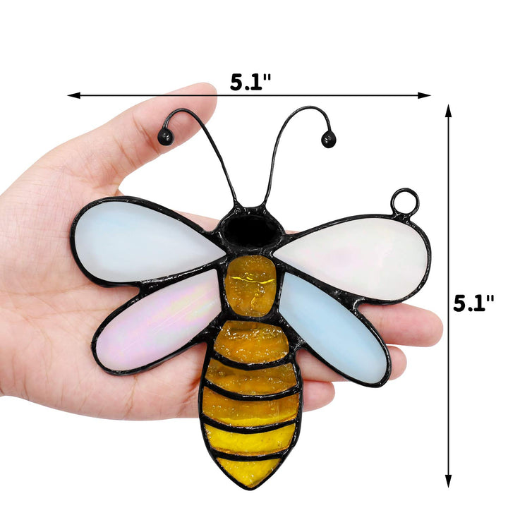Bee Suncatcher Window Hanging Ornament w/Suction Cup, Spring Farmhouse Bumble Bee Double Side Stained Glass Panel Garden Yard Tree Hanging Decor, Bee Lover Day Teachers Day Gifts