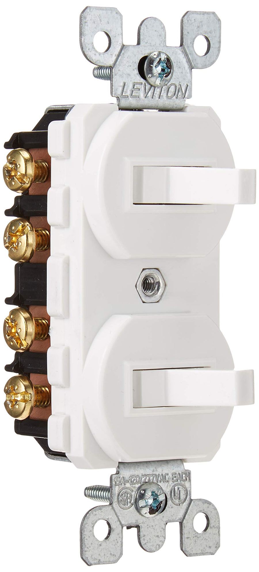 5243 15 Amp, 120/277 Volt, Duplex Style Two 3-Way Combination Switch, Commercial Grade, White