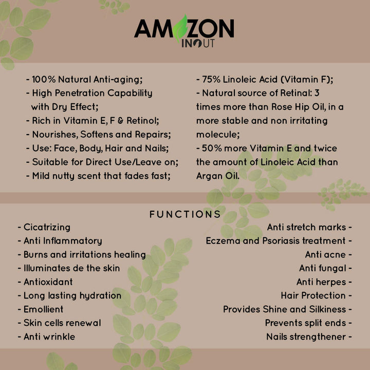 Cacay Oil Amazon IN OUT 30ml Organic Oil Rich in Vitamin A, E, F, Anti-Oxidants, Anti-Aging and Anti-Wrinkles.