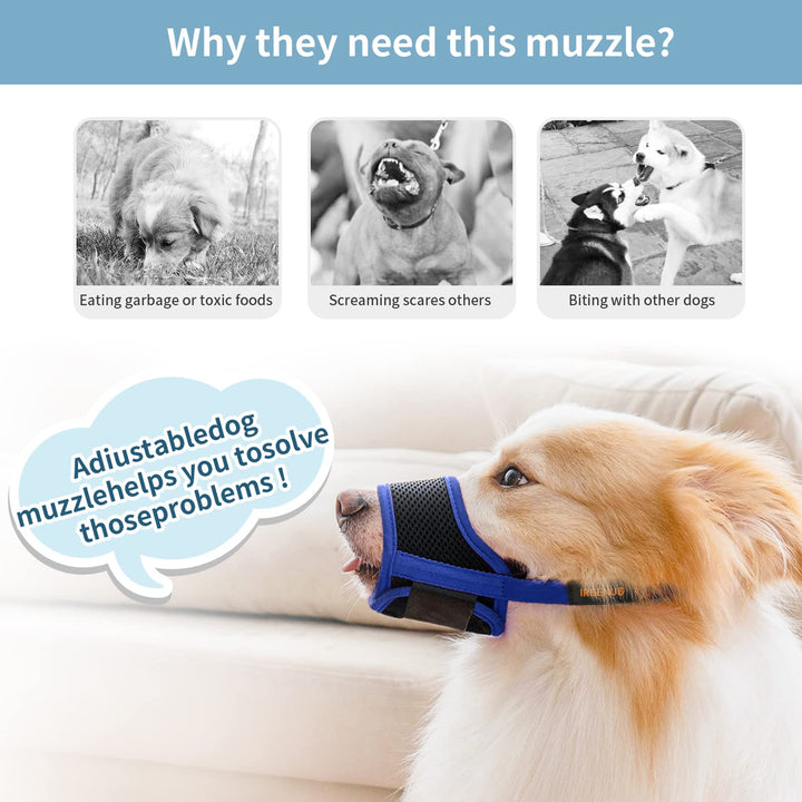 Dog Muzzle to Prevent Biting Barking and Chewing with Adjustable Loop Breathable Mesh Soft Fabric