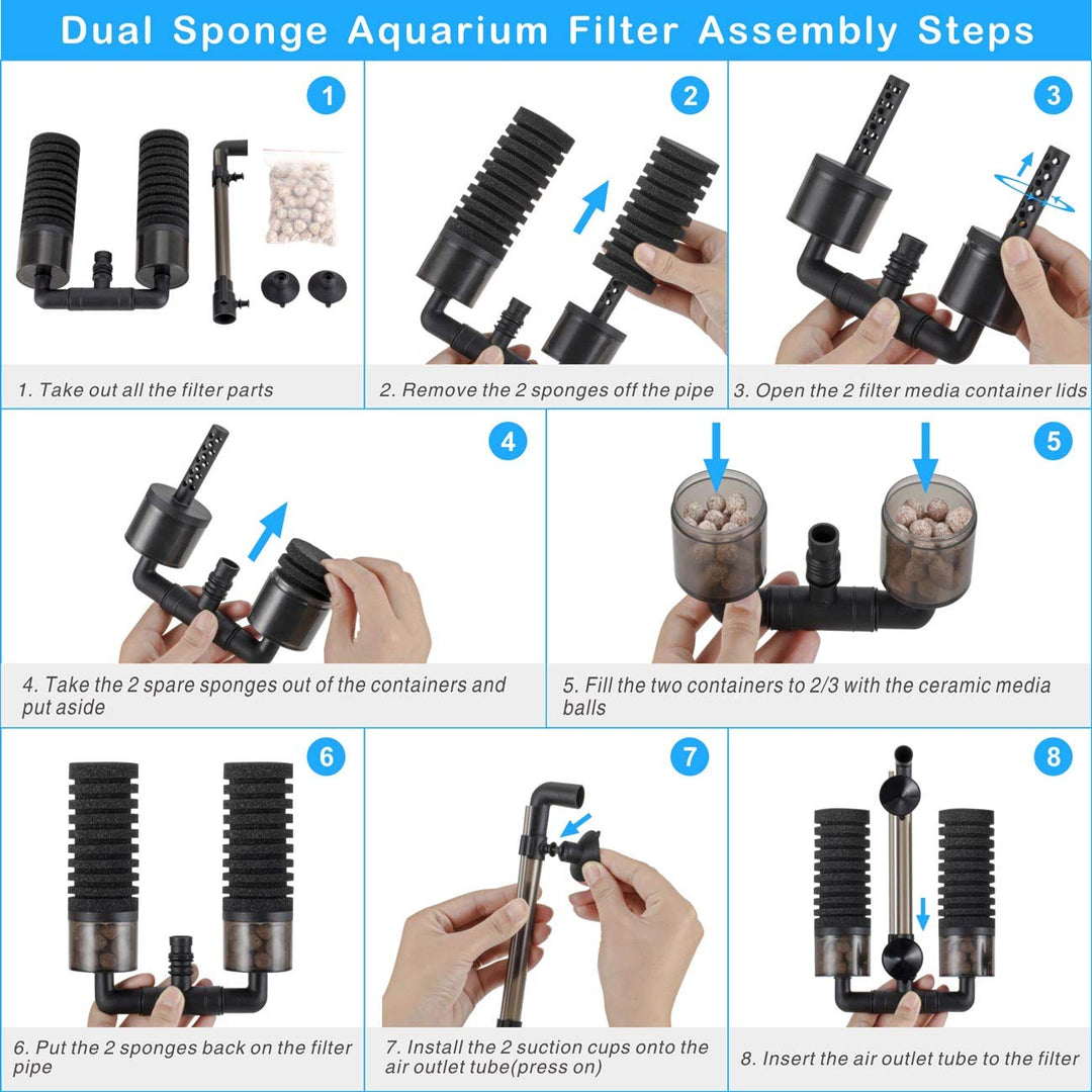 Aquarium Double Sponge Filter for Fresh Water and Salt-Water Fish Tank (M)