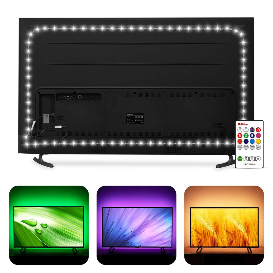 TV Bias Lighting 6500K True White for 70 72 75 80 82 85 Inch TV, 18Ft USB TV LED Backlight with RF Remote Cover 4 Sides Behind TV Background Room Decor Gaming Light for Men Ambient Mood Light