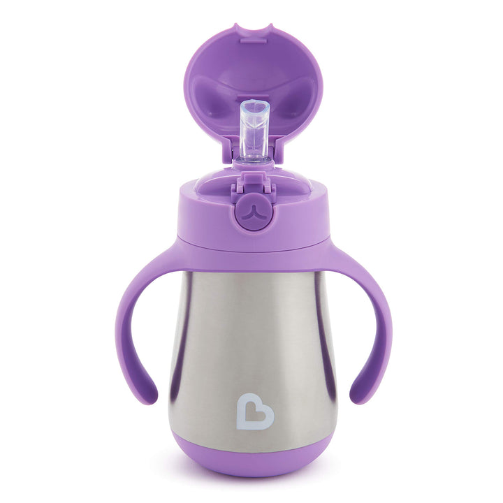 Cool Cat Sippy Cup for Toddlers, Stainless Steel Straw Cup, 8 Ounce, Purple