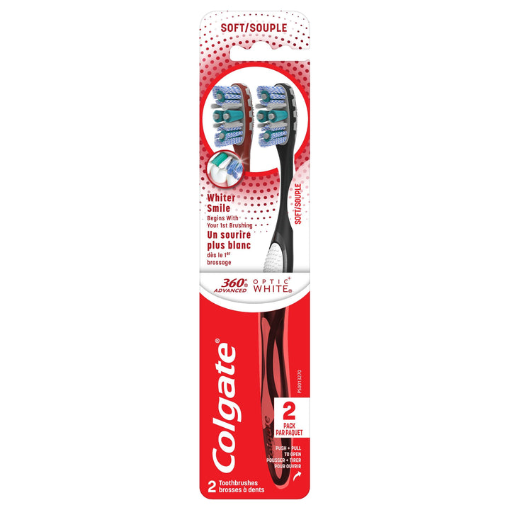 360 Advanced Optic White Toothbrush, Soft, 2 Count