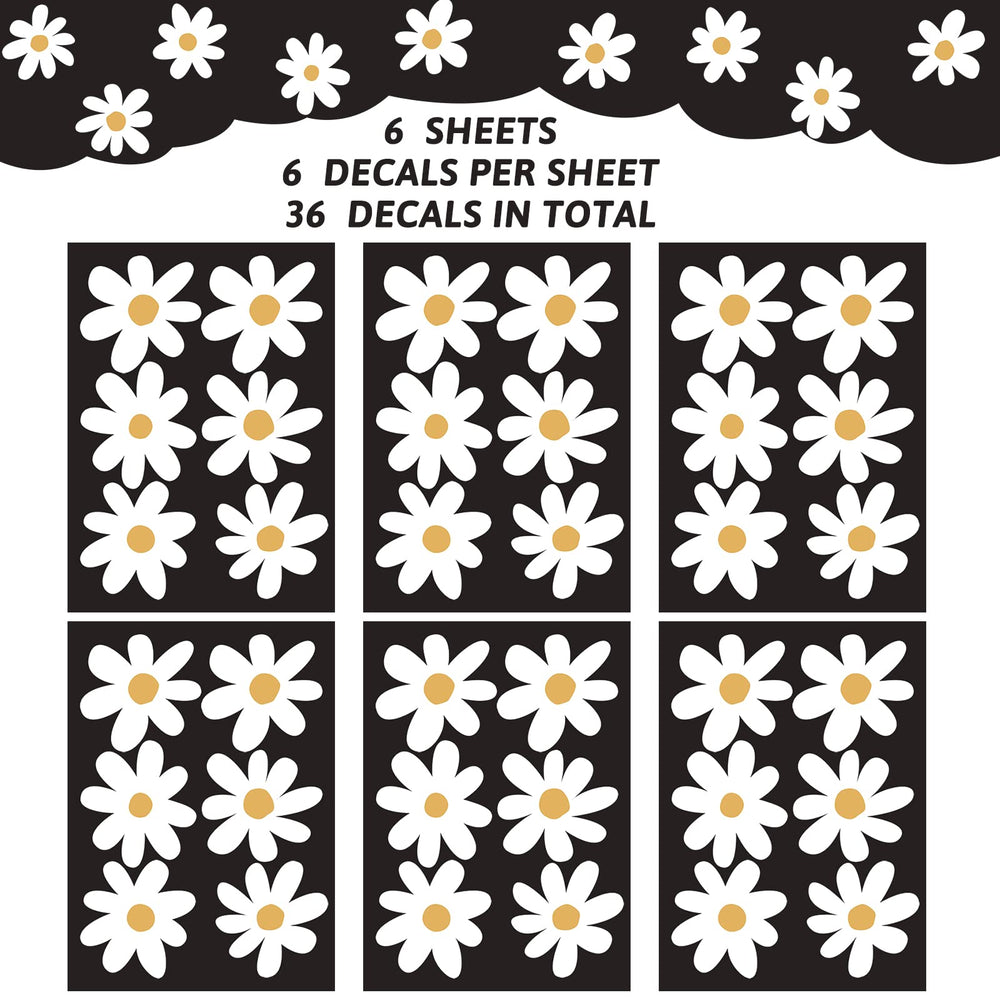 Daisy Wall Decal Flower Vinyl Wall Decals Daisy Decals Floral Decals Peel and Stick Daisy Stickers for Kids Nursery Wall Art Bedroom Living Room (White)