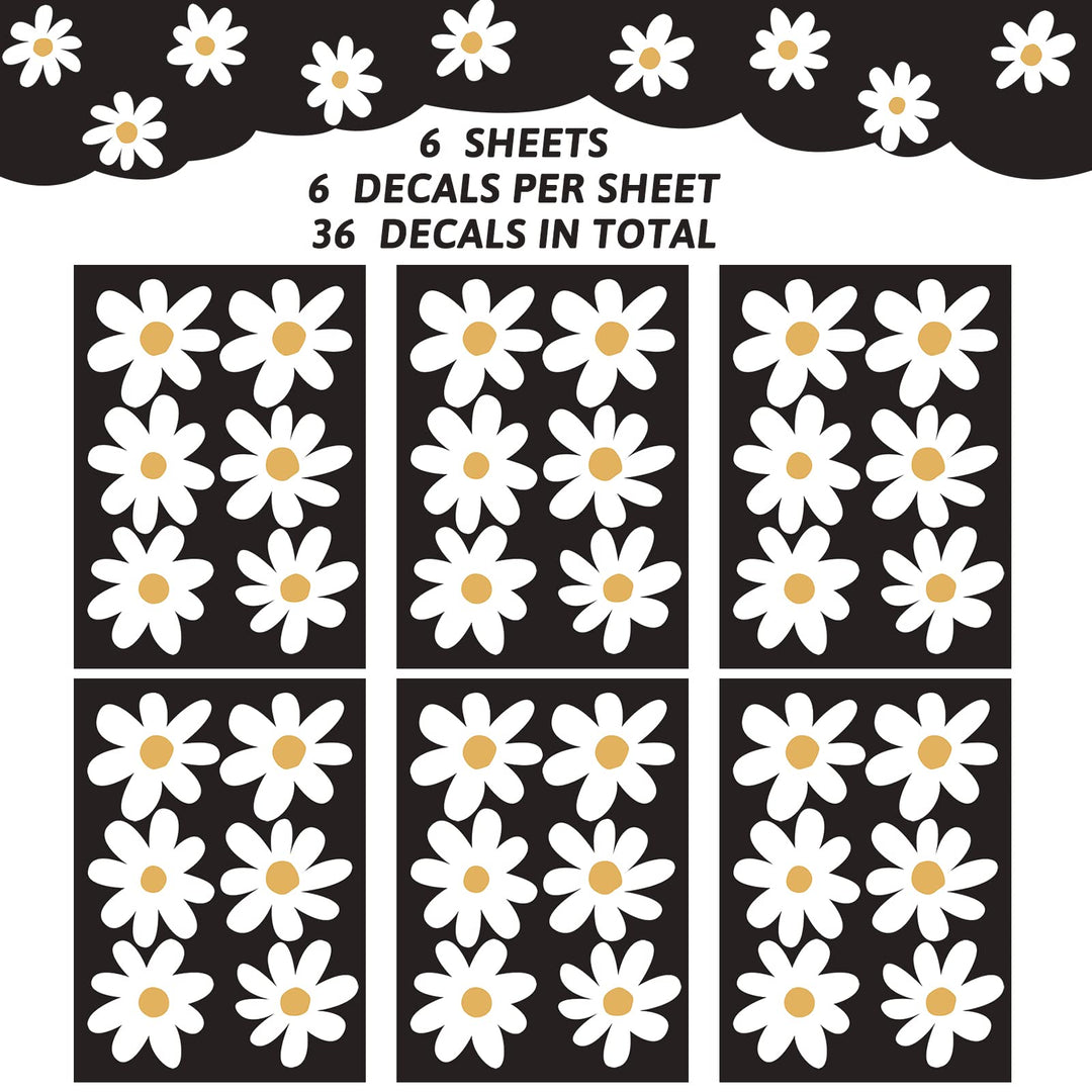 Daisy Wall Decal Flower Vinyl Wall Decals Daisy Decals Floral Decals Peel and Stick Daisy Stickers for Kids Nursery Wall Art Bedroom Living Room (White)