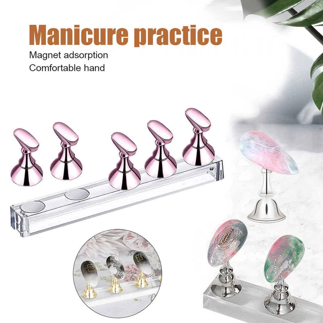 4 Set Acrylic Nail Stand,Nail Practice Display Stand for Press On Magnetic Art Painting Stand Holder Nail Holder Tip for Salon and Home DIY Manicure Tool (Pink)