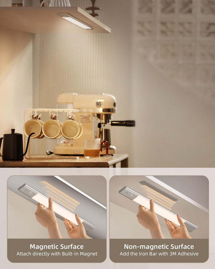 Under Cabinet Lighting, Rechargeable 2200mAh Detachable Battery, 76 LED Dimmable Closet Lights, 3 Color Temps, Wireless Motion Sensor Light for Kitchen, Stairway, Wardrobe