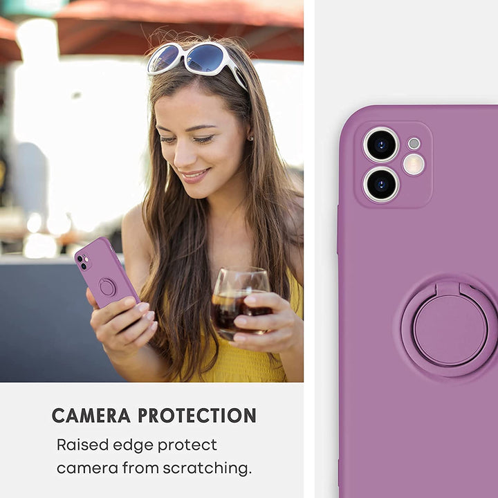 Compatible with iPhone 11 Case, Slim Silicone Protective Kickstand Ring Holder Soft Rubber Hybrid Hard Bumper Shockproof Protection Non-Slip with Car Mount Girls Women Cover, Deep Purple
