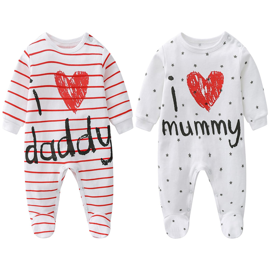 Unisex-Baby Clothes Newborn Footies I Love Mummy Daddy Cute Twins Romper Jumpsuit Set(0-3 Months) White