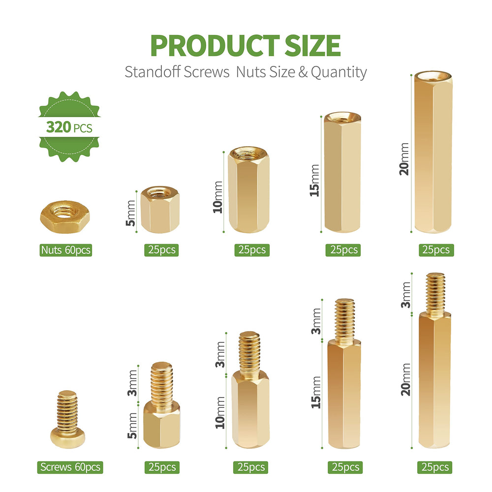 Litorange 320 Pieces M2 Male Female Hex Brass Spacer Standoff Screw Nut Threaded Pillar PCB Motherboard Assortment Kit