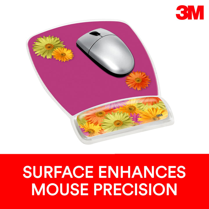 Precise Mouse Pad with Gel Wrist Rest, Soothing Gel Comfort with Durable, Easy to Clean Cover, Optical Mouse Performance, Daisy Design (MW308DS)