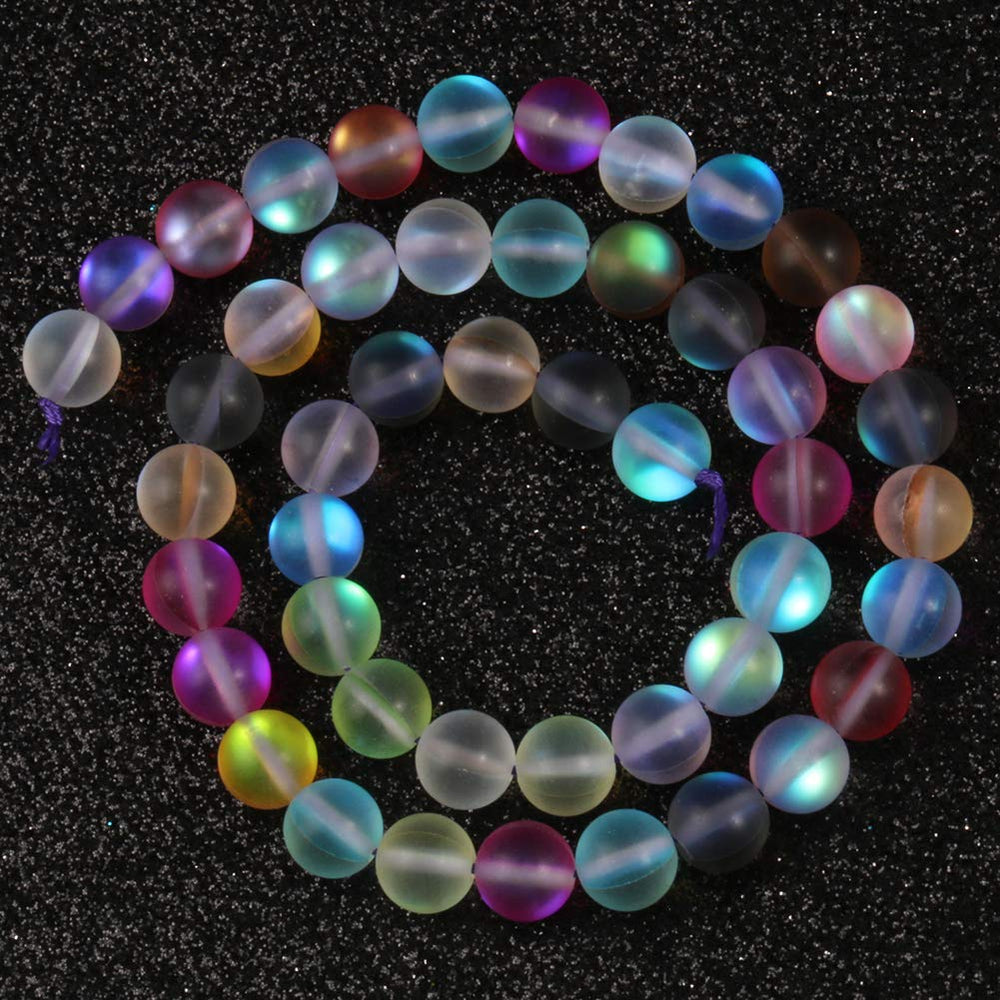 100pcs Matte Crystal Glass Beads 8mm Shiny Mermaid Round Aura Beads Frosted Moonstone for Jewelry Making (Multicolor, 8mm)