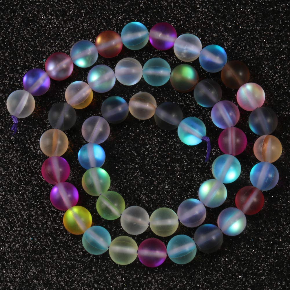 100pcs Matte Crystal Glass Beads 8mm Shiny Mermaid Round Aura Beads Frosted Moonstone for Jewelry Making (Multicolor, 8mm)