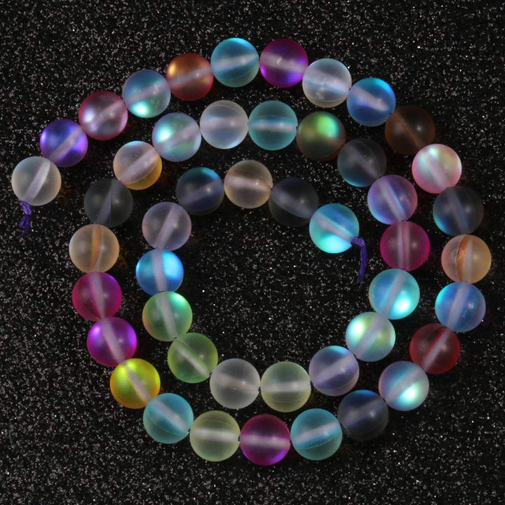100pcs Matte Crystal Glass Beads 8mm Shiny Mermaid Round Aura Beads Frosted Moonstone for Jewelry Making (Multicolor, 8mm)