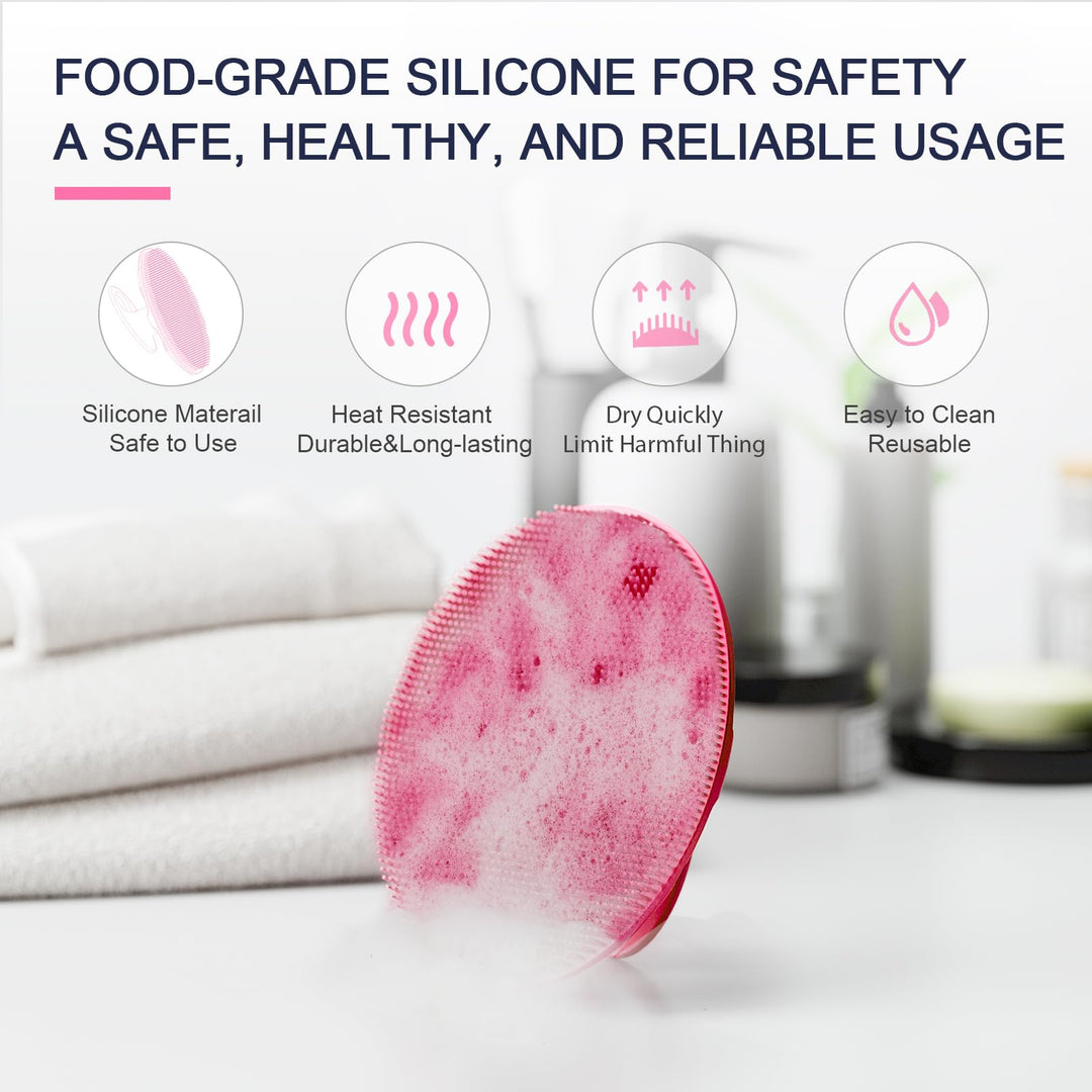 Silicone Body Scrubber Shower Bath Wash Brush Gentle Exfoliating Scrub Cleansing Loofah for Women Men Baby Sensitive Skin, Easy to Clean, Lather Nicely, More Hygienic, 1 Pack, Pink