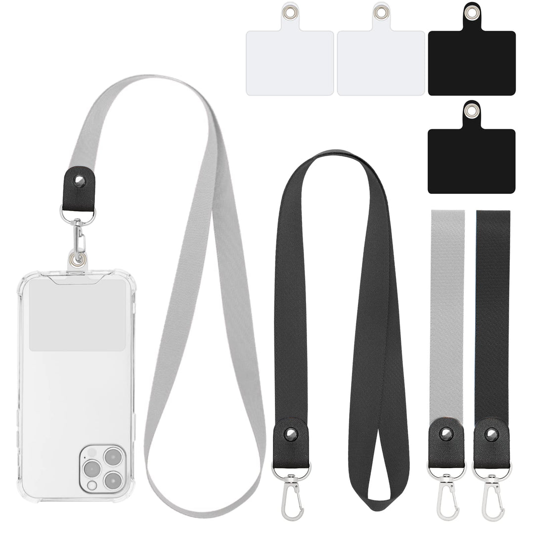 Phone Lanyard, 4 Pack Universal Nylon Cell Phone Lanyard Holder for Around the Neck for Women, Wrist Key Chain Lanyard Compatible with Most Smartphones (Black Gray)
