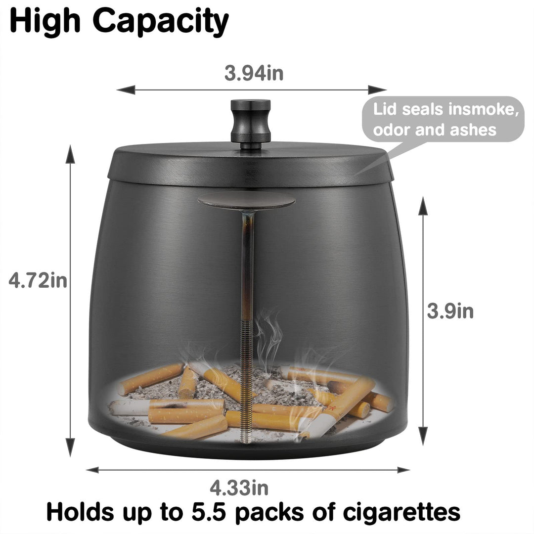XL Outdoor Ashtray with Lid for Cigarettes, Smokeless Stainless Steel Unbreakable Ash Trays, Covered Odorless Windproof Smell Proof Ashtrays for Outside or Indoor Patio Home Odorless Office