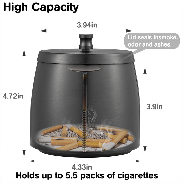 XL Outdoor Ashtray with Lid for Cigarettes, Smokeless Stainless Steel Unbreakable Ash Trays, Covered Odorless Windproof Smell Proof Ashtrays for Outside or Indoor Patio Home Odorless Office