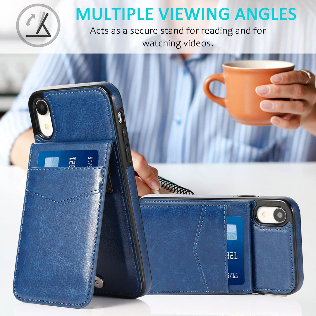 iPhone XR Wallet Case with Credit Card Holder for Women Men PU Leather Wallet Case for iPhone XR Case 6.1 inch (Blue)